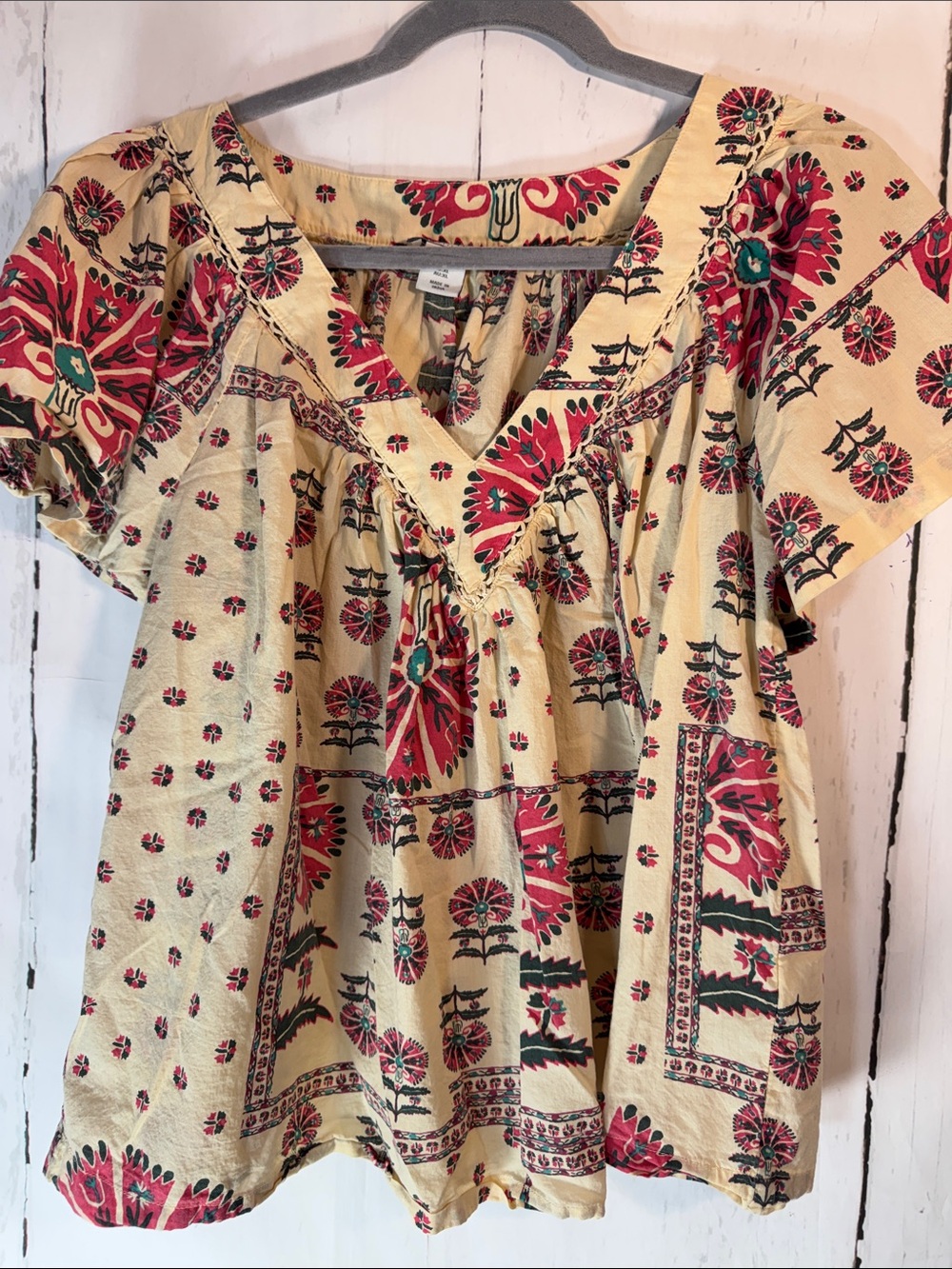 Haute Hippie Yellow Floral V-Neck Boho Peasant Top
